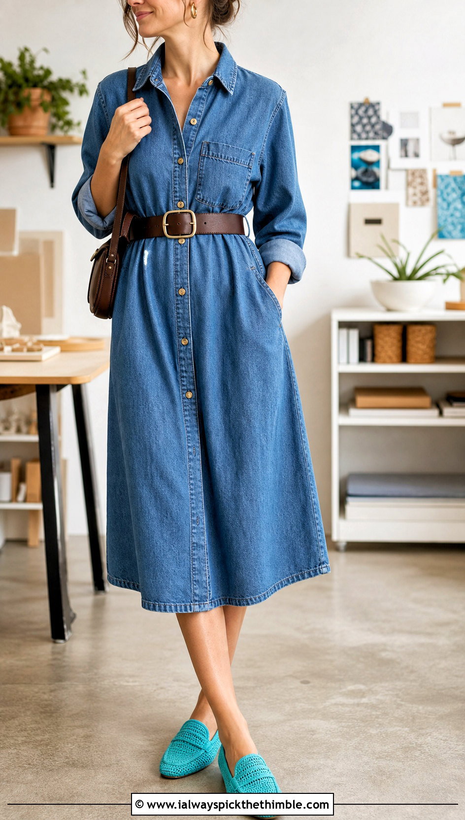 Loafer Crochet Slippers With Denim Shirt Dress - 20 Women's Crochet Slippers For Women outfit ideas