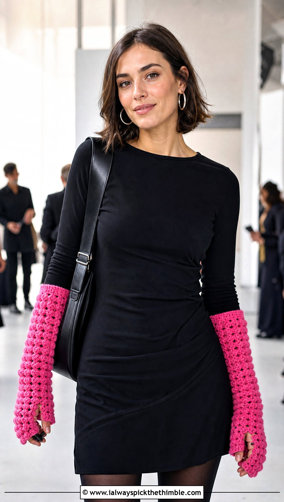 Long Crochet Arm Warmers With Mini Dress - 25 easy crochet fingerless gloves outfit ideas