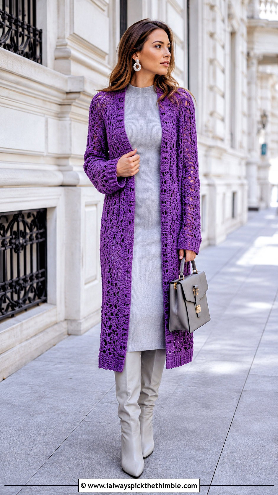 Long Crochet Cardigan With Knit Dress - 25 crochet winter clothes and outfit ideas