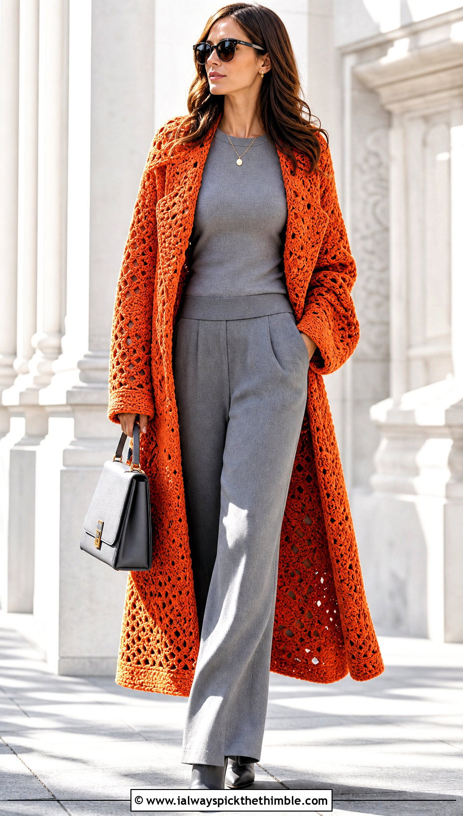 Long Crochet Coat With Monochrome Outfit And Boots - 25 crochet clothes and outfit ideas