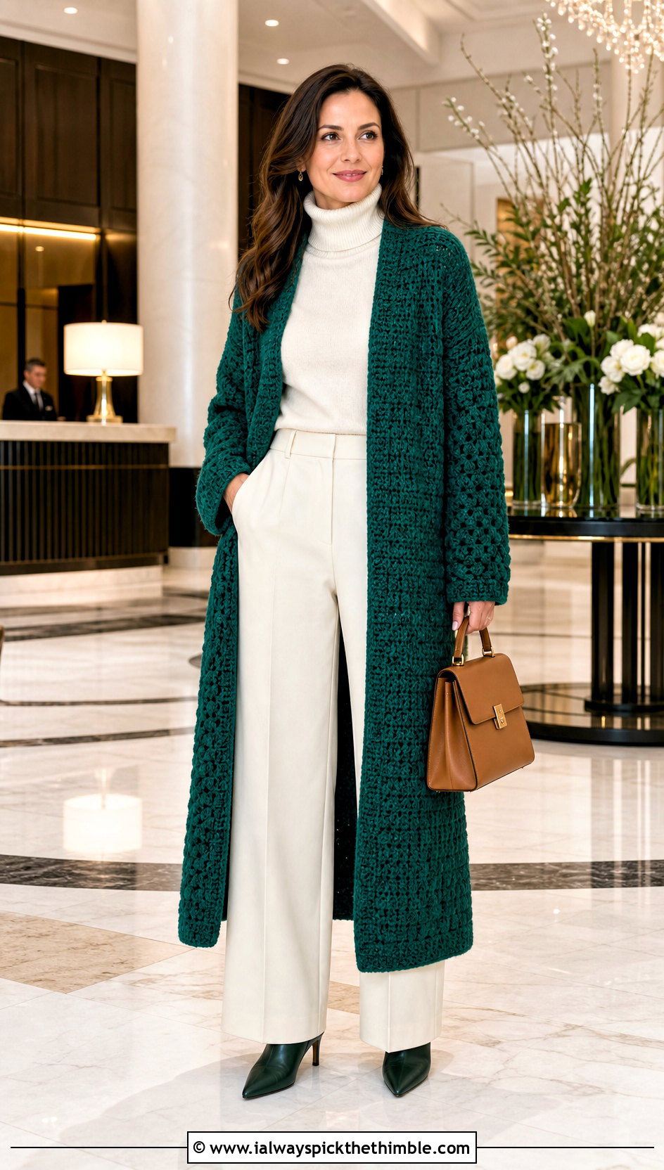 Long Crochet Coat With Monochrome Winter Layers - 20 crochet clothes for winter outfit ideas
