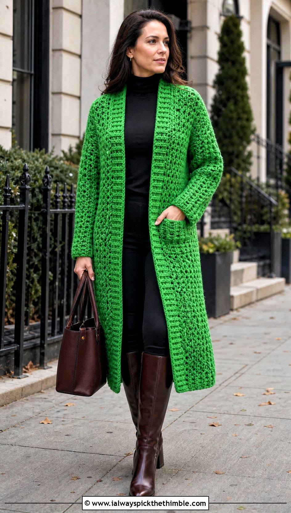 Long Crochet Coatigan With Leggings And Riding Boots - 20 thick crochet cardigan outfit ideas
