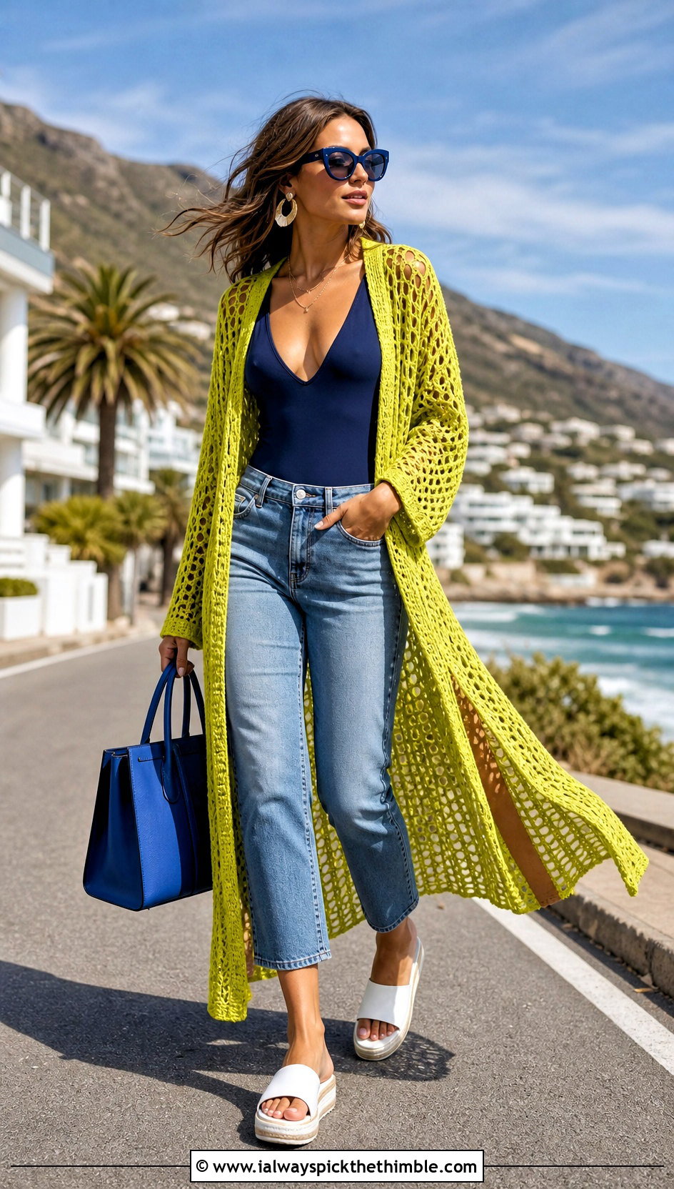 Long Crochet Duster With Swimsuit And Jeans - 25 crochet beach outfit ideas