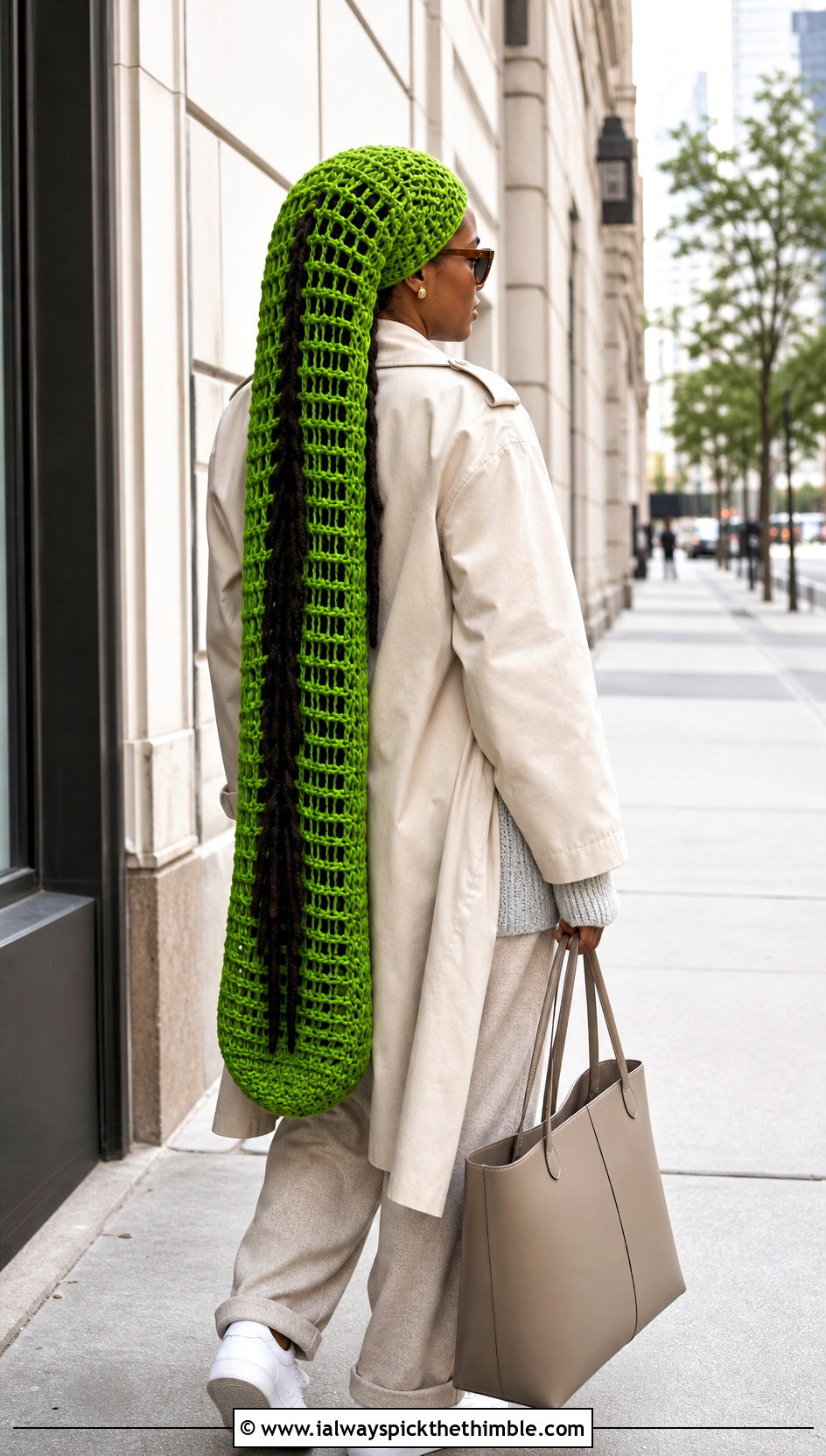 Long Crochet Loc Sock With Trench Coat And Sneakers - 20 Crochet Dreadlock Hat outfit ideas