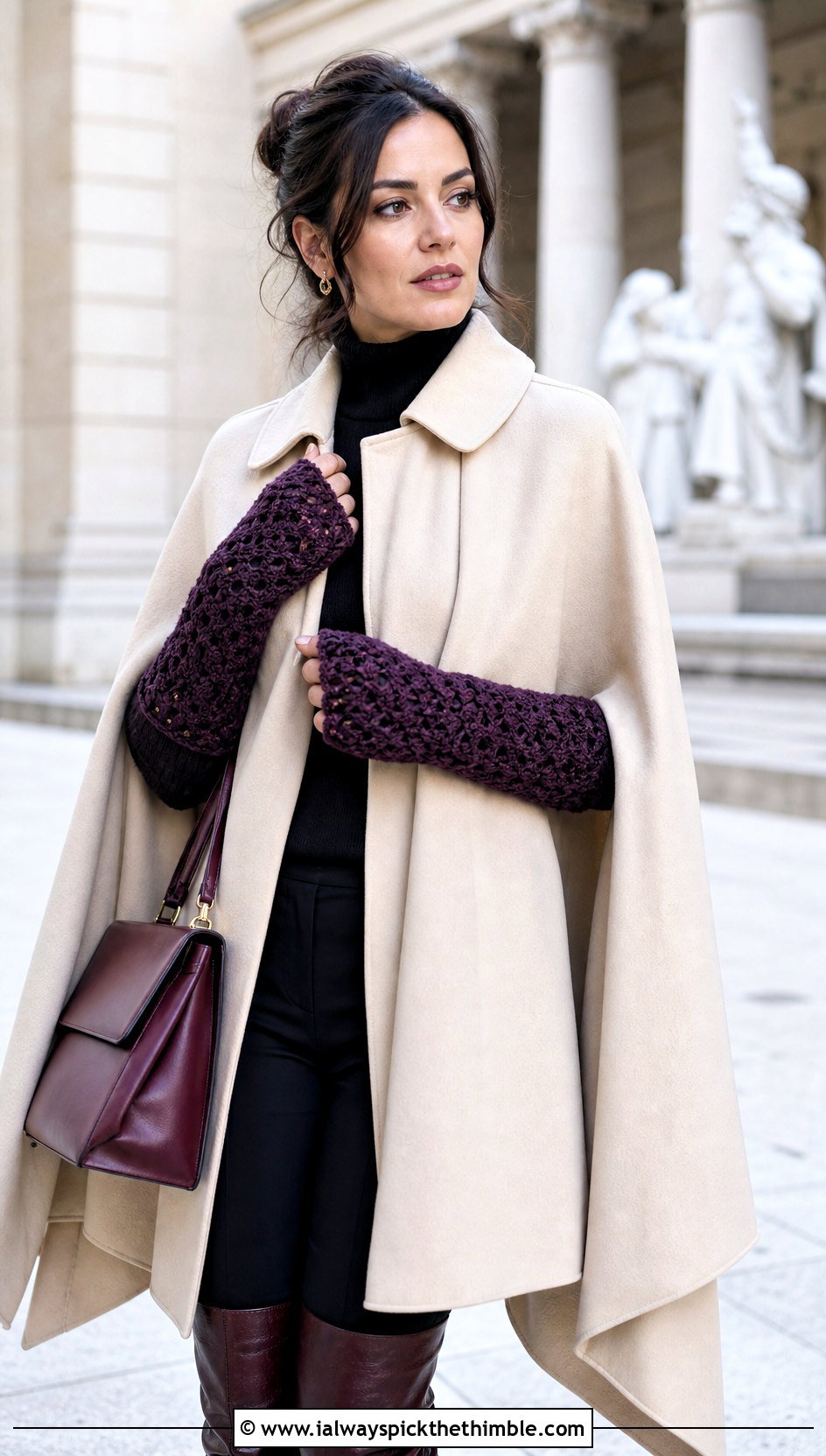 Long Crochet Texting Gloves With Cape Coat - 15 Crochet Texting Gloves outfit ideas