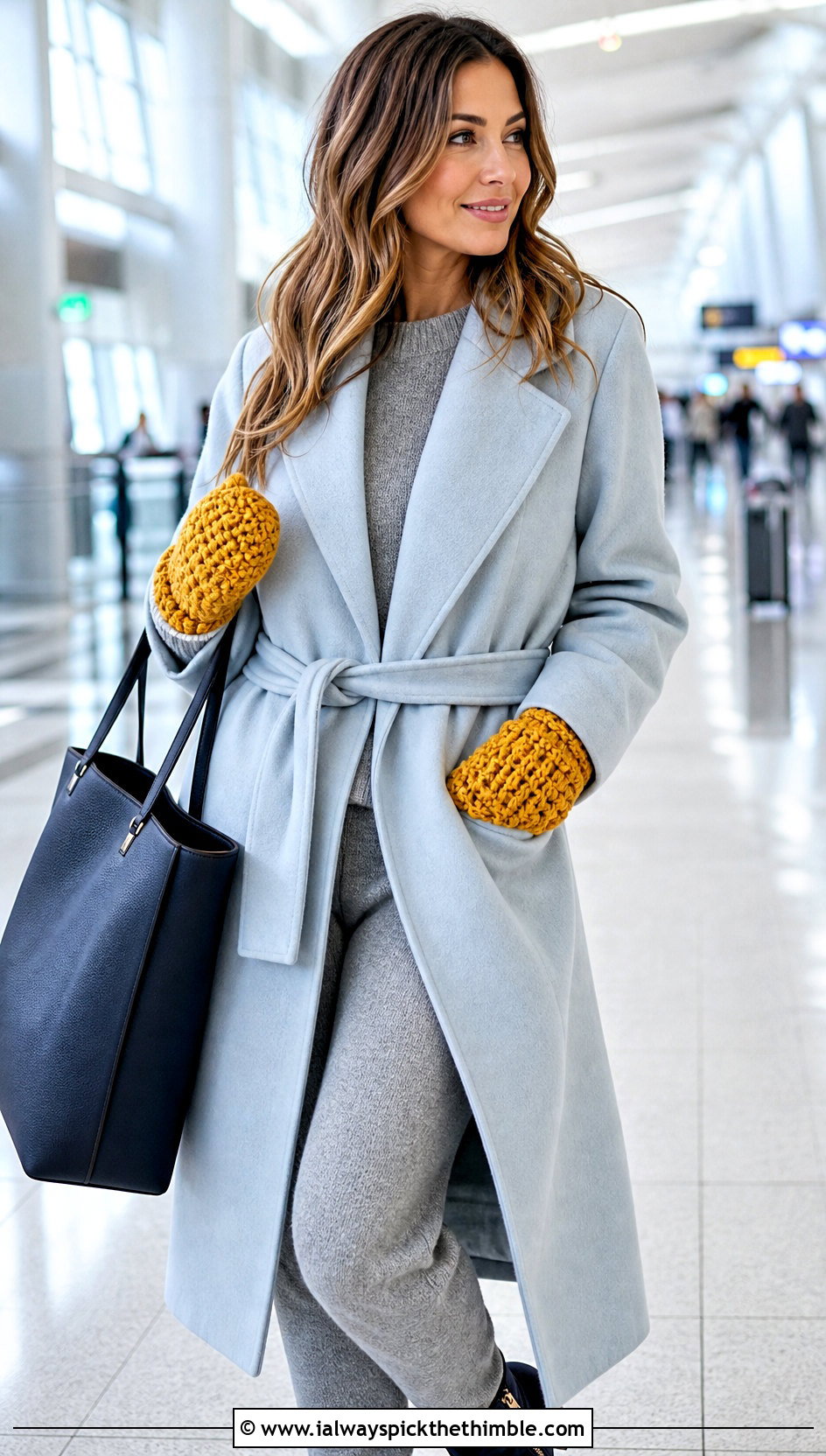 Long Cuff Chunky Crochet Mittens With Wrap Coat and Knit Set - 20 Chunky Yarn Crochet Mittens outfit ideas