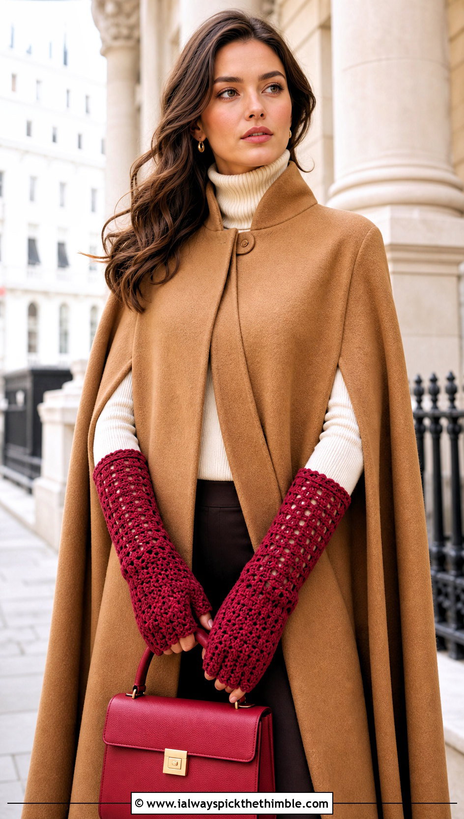 Long Cuff Crochet Mittens With Cape Coat - 25 easy crochet mittens outfit ideas