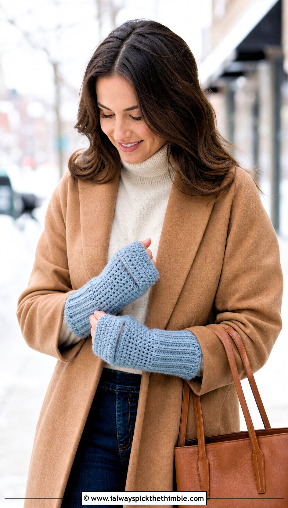 Long Cuff Dual Cover Crochet Gloves With Wool Coat - 15 Convertible Crochet Fingerless Gloves outfit ideas