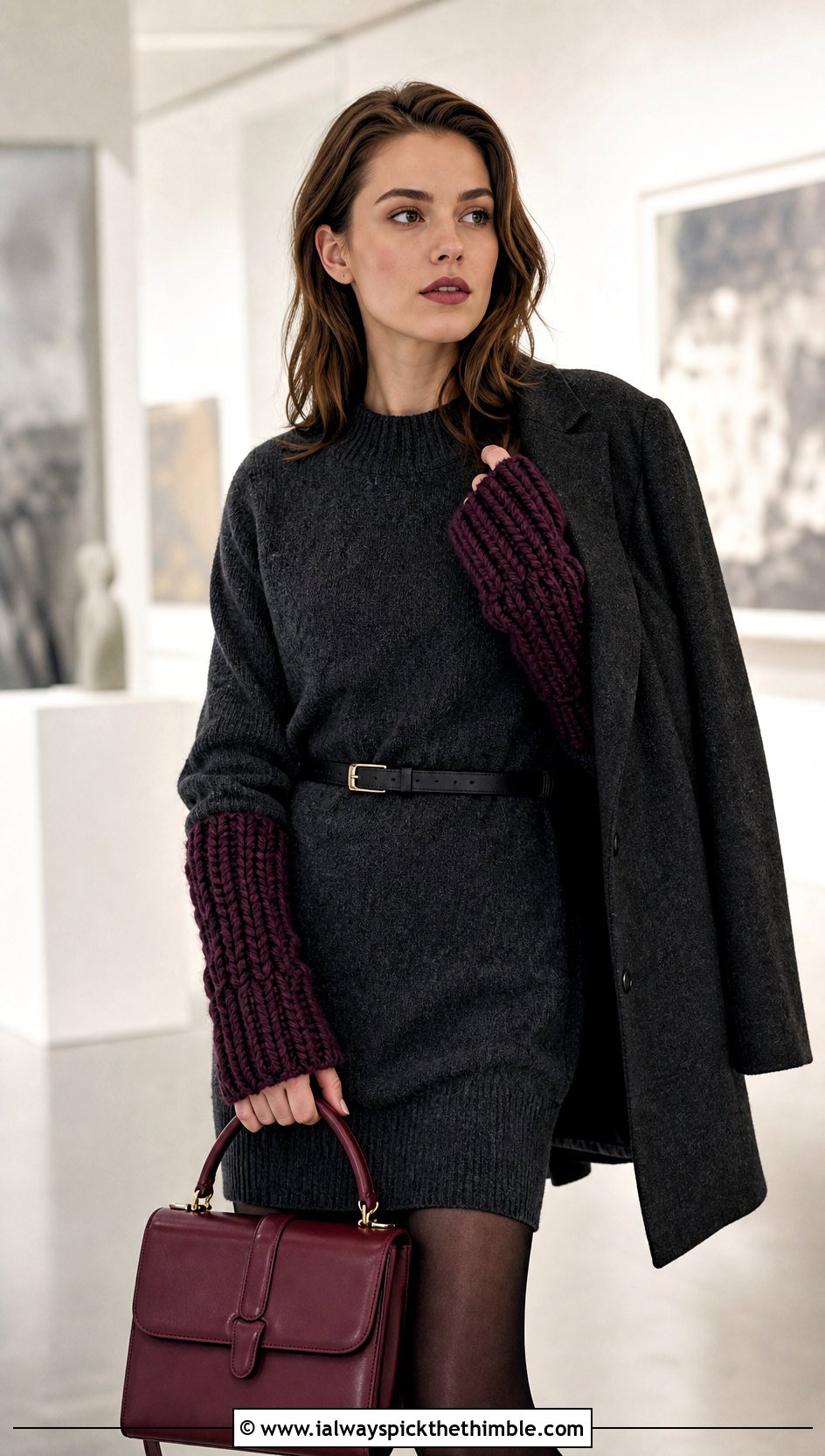 Long Cuff Gauntlet Gloves With Sweater Dress - 20 Crochet Fingerless Gloves Bulky Yarn outfit ideas