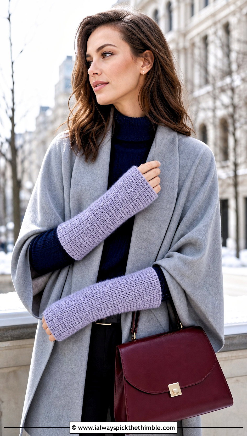 Long Cuff Tunisian Wrist Warmer Gloves With Cape Coat - 20 tunisian crochet fingerless gloves outfit ideas