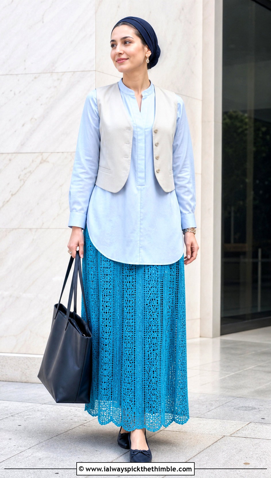 Long Filet Crochet Panel Skirt With Tunic Shirt - 25 Filet Crochet Skirt outfit ideas