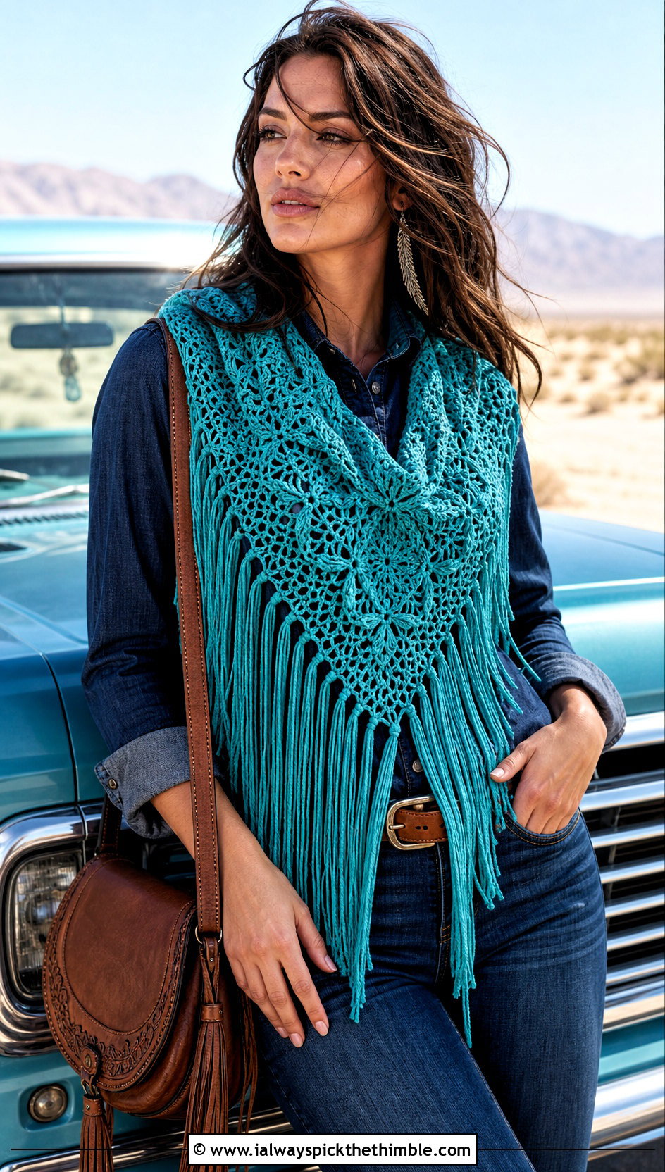 Long Fringe Lace Scarflette With Western Denim - 20 wanderlust crochet scarf outfit ideas