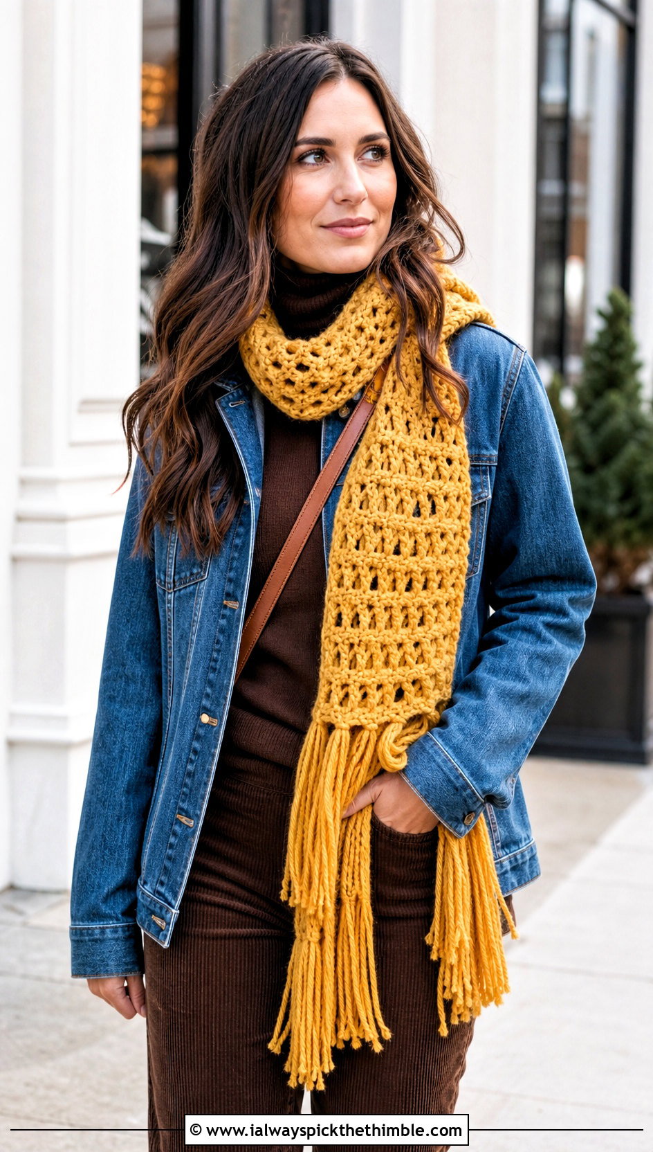 Long Fringe Winter Wishes Crochet Scarf With Denim Jacket - 15 Winter Wishes Crochet Scarf outfit ideas