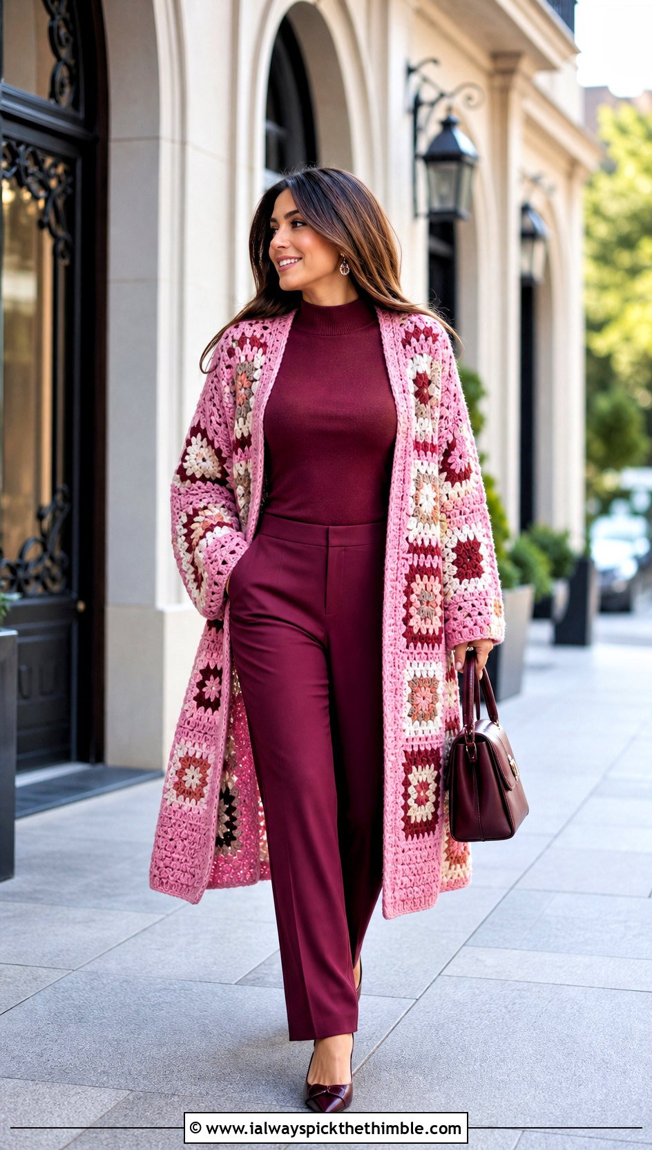 Long Granny Square Cardigan With Tailored Separates - 20 granny squares clothes and outfit ideas
