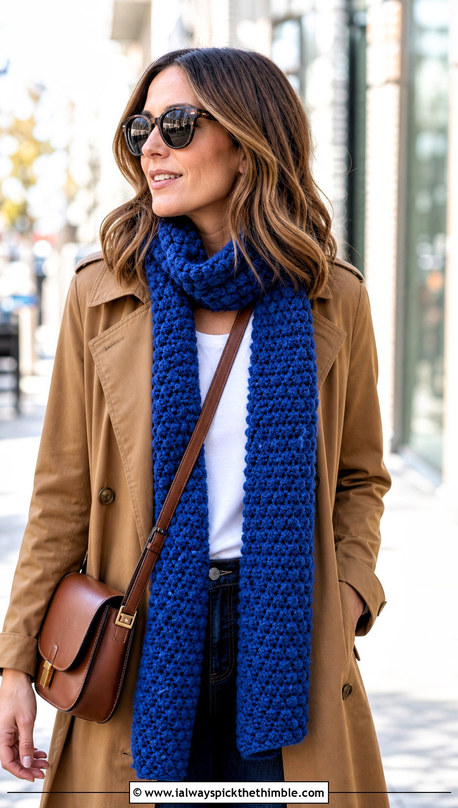 Long Popcorn Crochet Scarf With Trench Coat - 20 Popcorn Crochet Scarf outfit ideas