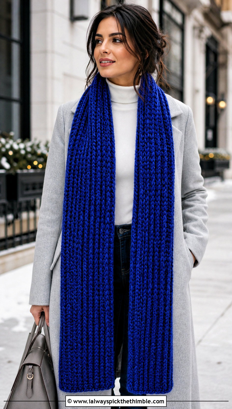 Long Ribbed Velvet Crochet Scarf With Wool Coat - 20 Velvet Crochet Scarf outfit ideas