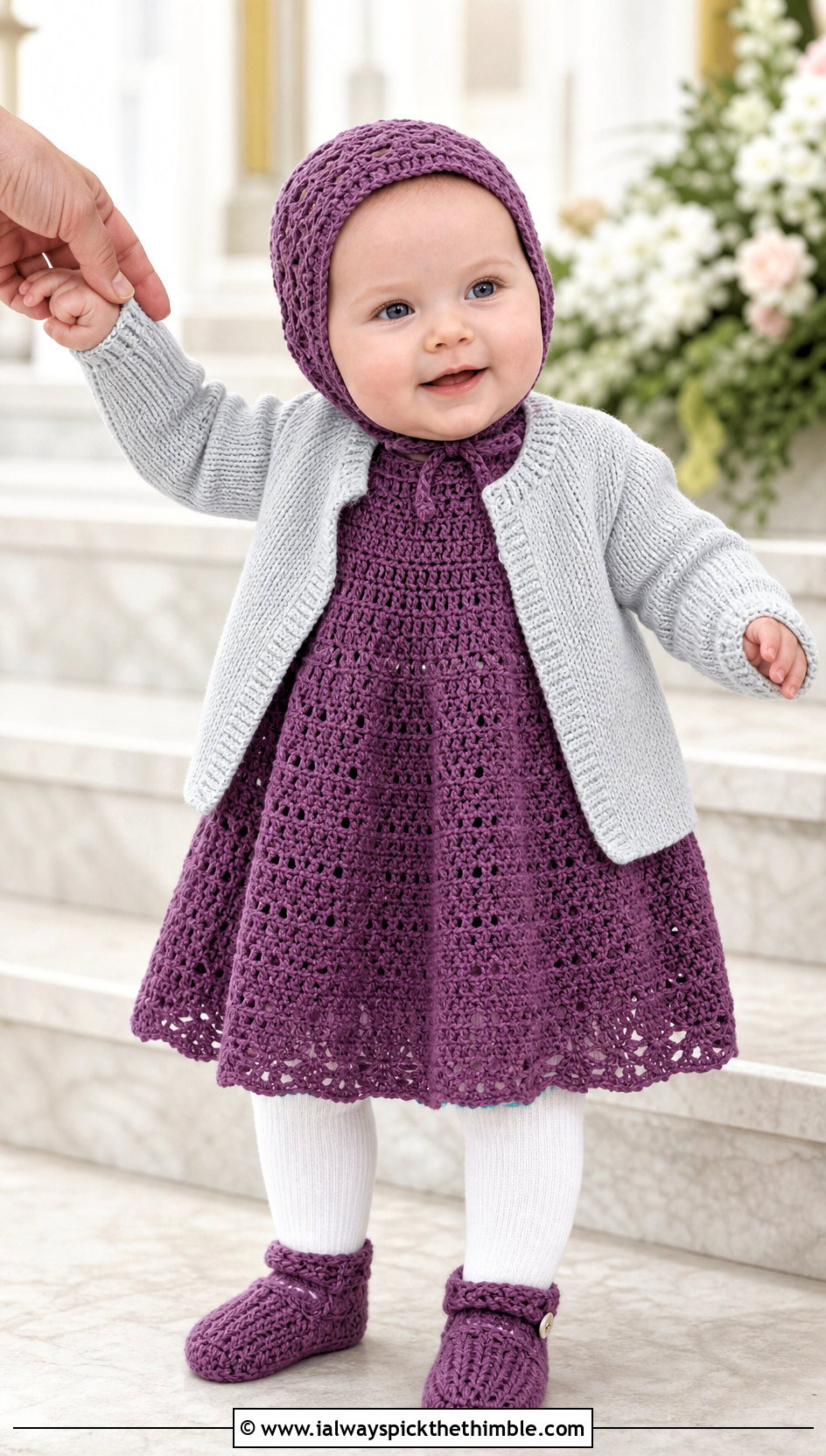 Long Sleeve Crochet Baptism Gown With Fine Knit Cardigan - 15 Crochet Baptism Gown outfit ideas