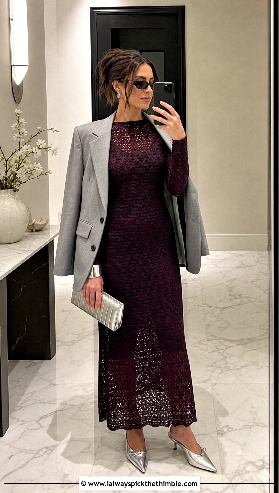 Long Sleeve Crochet Bodycon Dress With Oversized Blazer - 15 Spring Style Crochet Dress outfit ideas