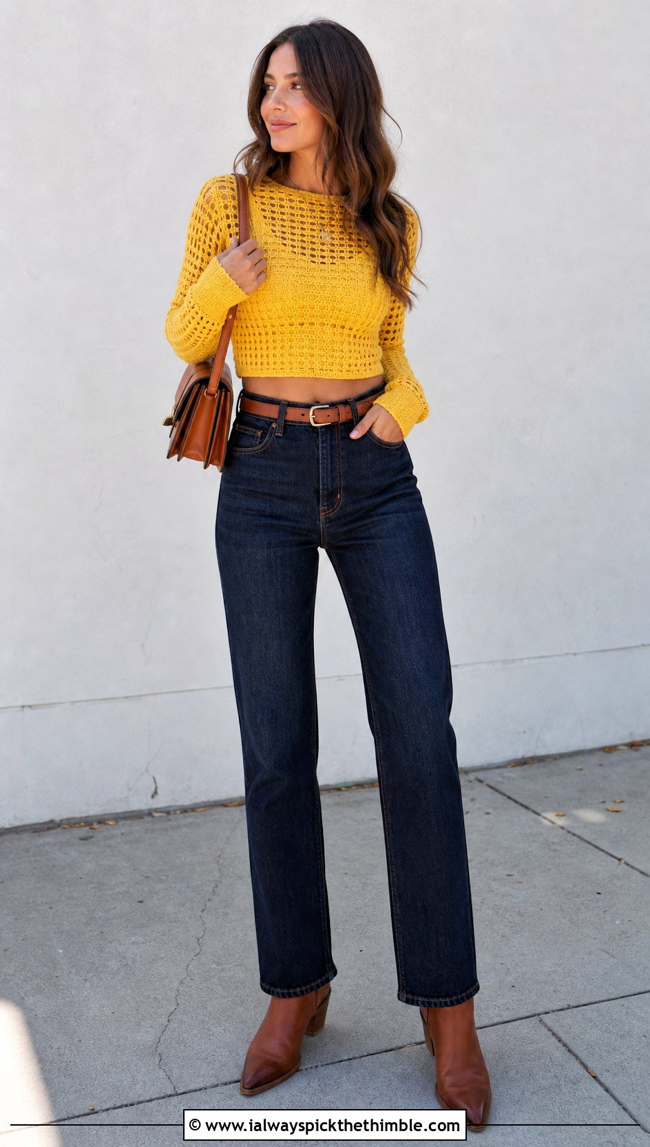 Long Sleeve Crochet Crop Top With Straight Leg Jeans - 15 crochet crop tops for women outfit ideas