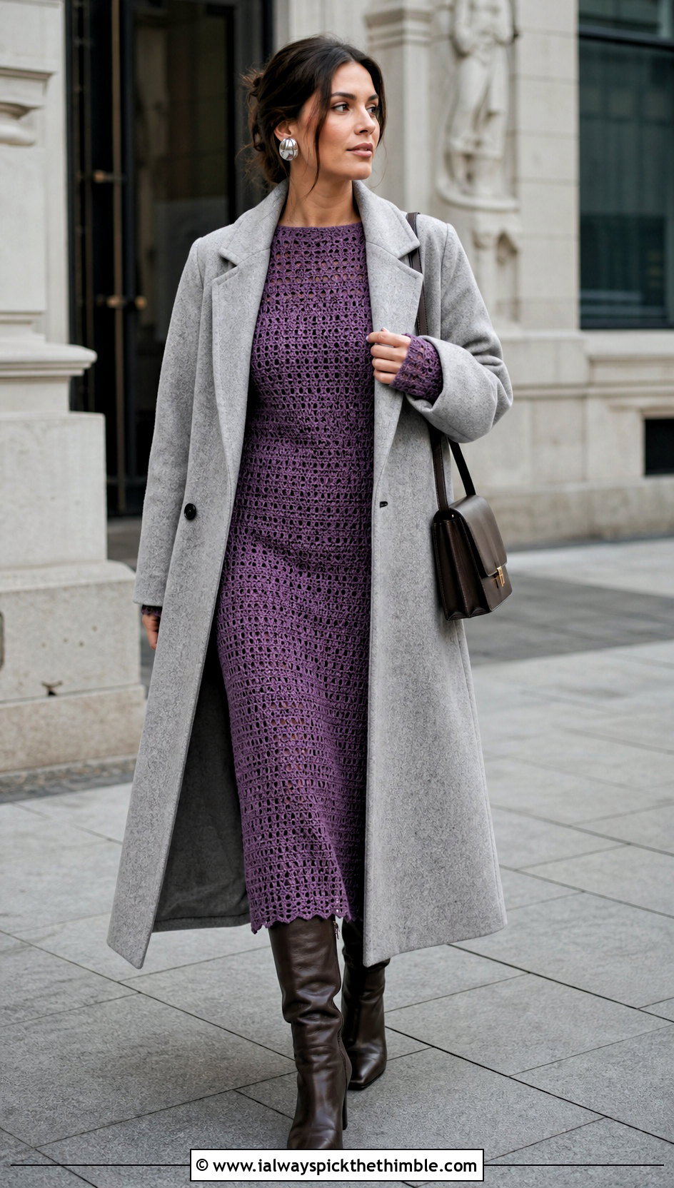 Long Sleeve Crochet Dress With Knee High Boots - 25 crochet dress ideas