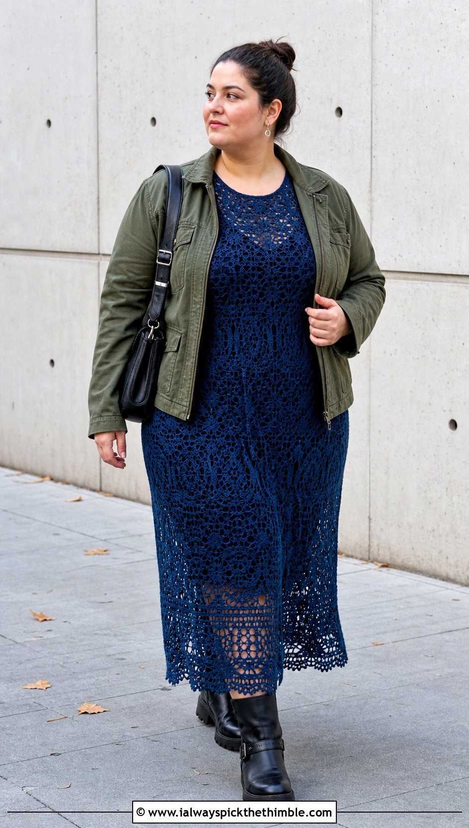 Long Sleeve Crochet Lace Dress With Moto Boots - 25 Crochet Lace Dress outfit ideas