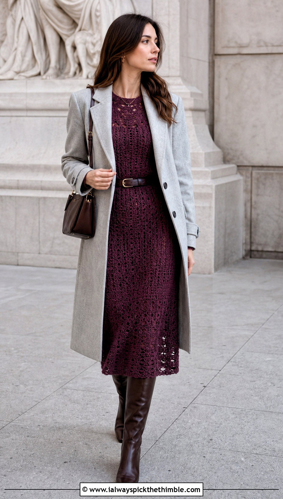 Long Sleeve Crochet Midi Dress With Tall Boots - 20 boho crochet dress outfit ideas