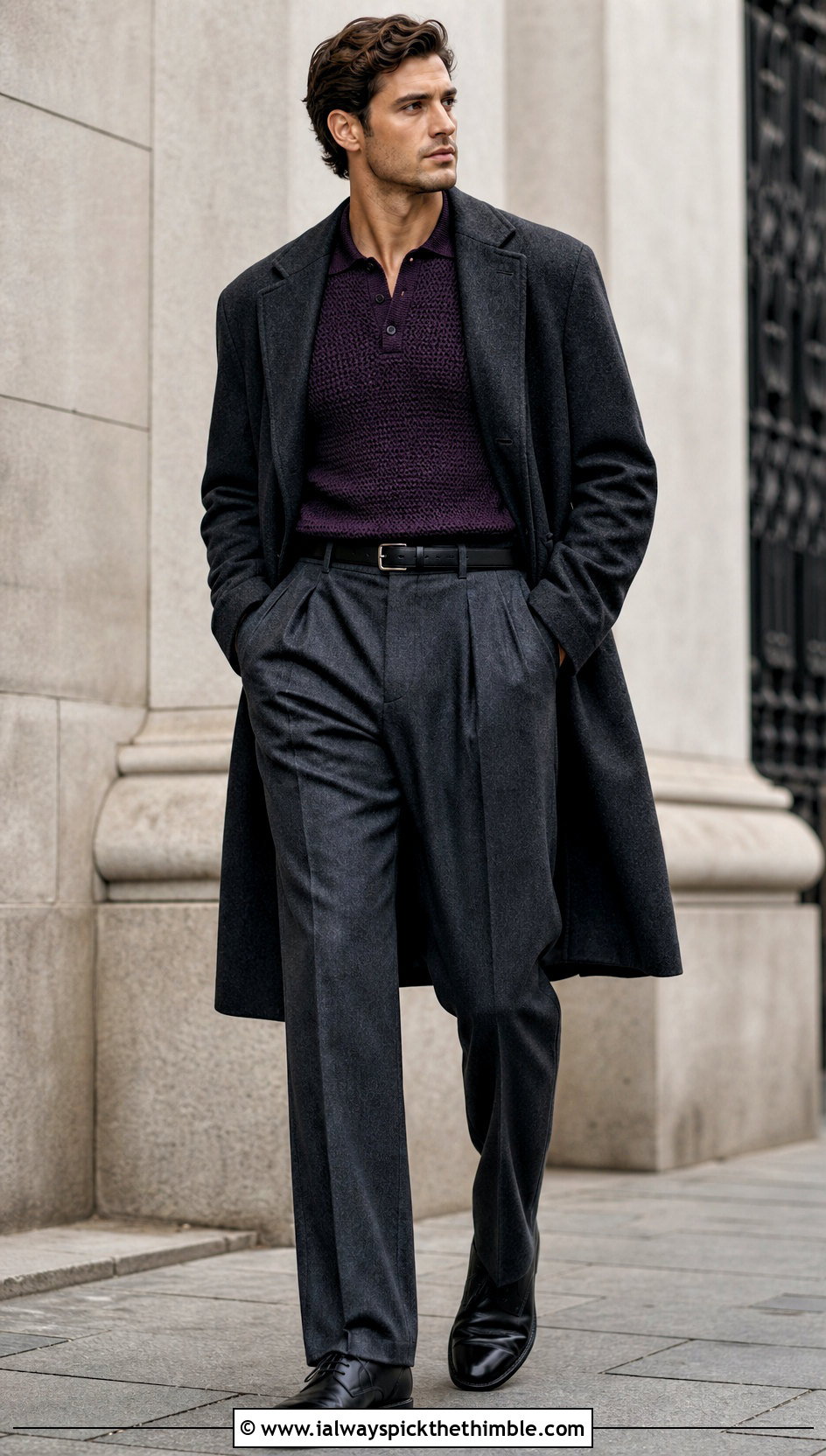 Long Sleeve Crochet Polo Shirt With Wool Trousers - 15 Mens Crochet Collared Shirt outfit ideas