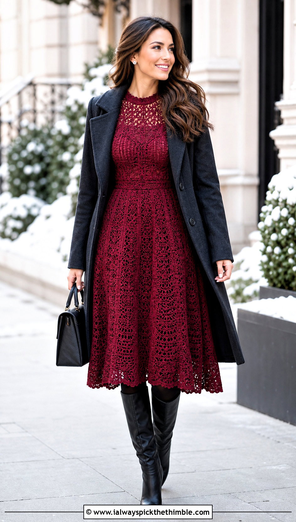 Long Sleeve Crochet Princess Dress With Wool Coat - 25 crochet princess dress outfit ideas