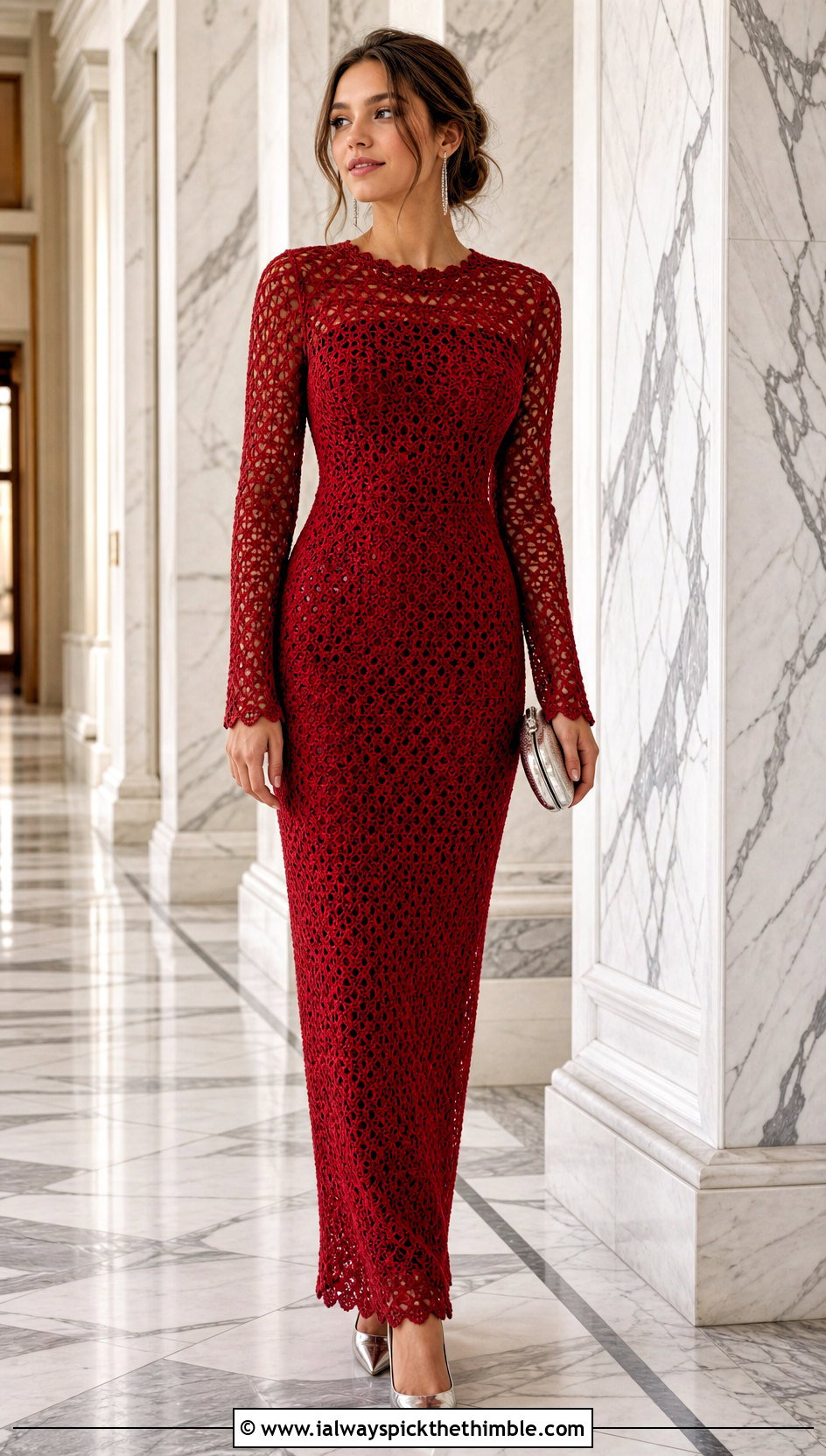 Long Sleeve Crochet Prom Dress With Pointed Pumps - 20 Crochet Prom Dress outfit ideas