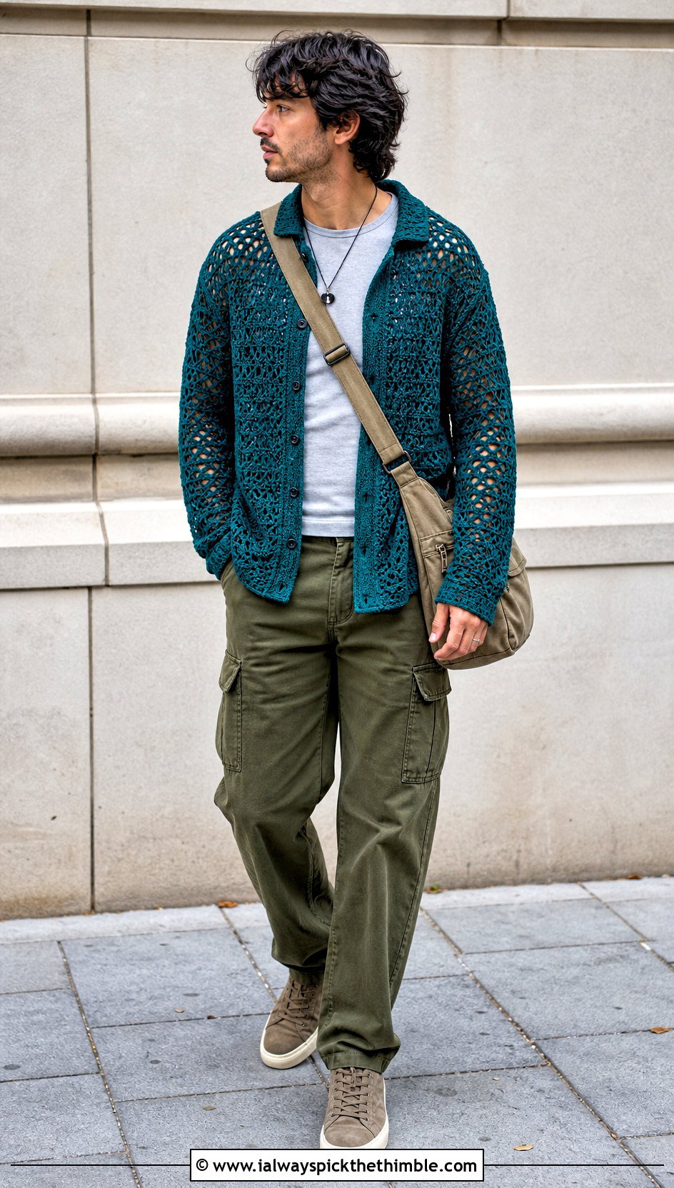 Long Sleeve Crochet Top With Cargo Pants - 15 men's crochet top outfit ideas