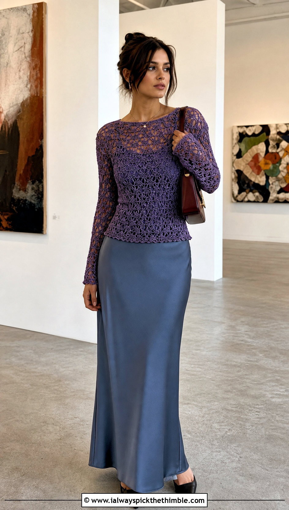 Long Sleeve Crochet Top With Maxi Skirt - 25 crochet tops for women outfit ideas
