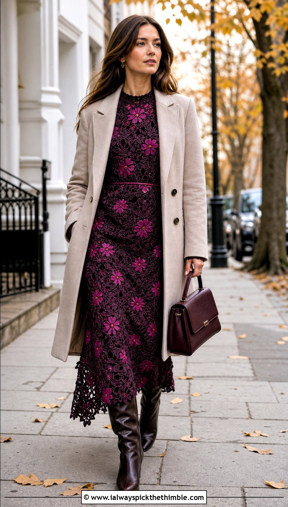 Long Sleeve Floral Crochet Maxi Dress With Tall Boots - 15 floral crochet maxi dress outfit ideas