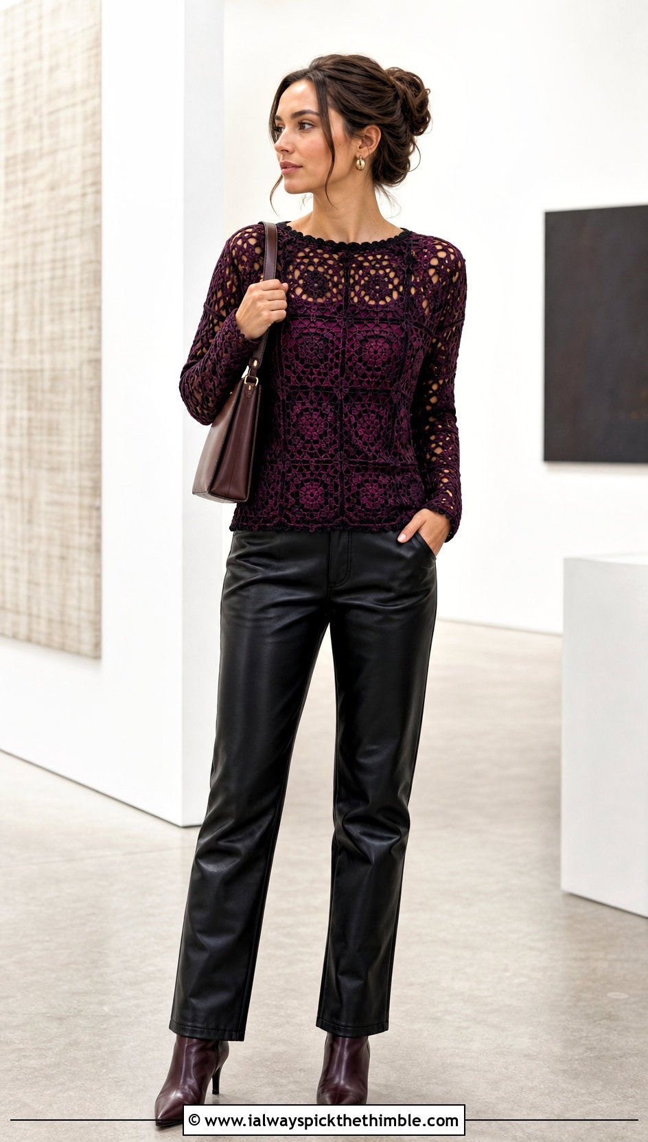 Long Sleeve Granny Square Top With Leather Pants - 25 granny square tops outfit ideas