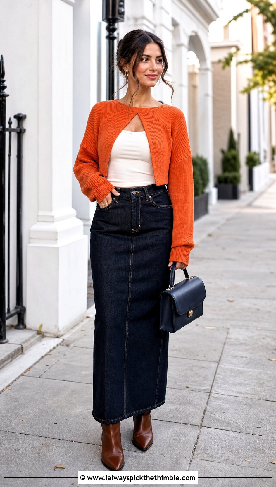 Long Sleeve Hexagon Crop Top With Column Skirt - 20 crochet hexagon crop top outfit ideas