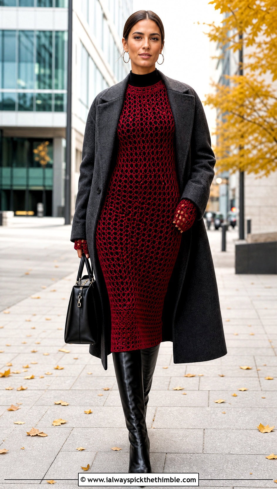 Long Sleeve Mesh Crochet Bodycon Dress With Knee High Boots - 20 mesh crochet dress outfit ideas
