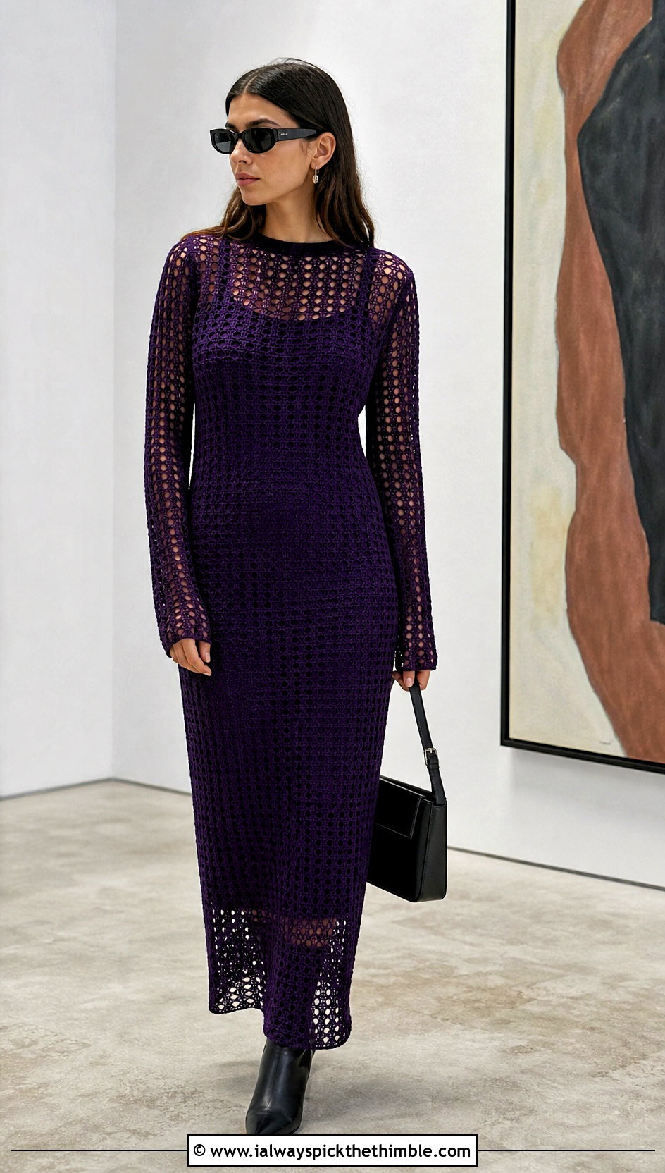 Long Sleeve Mesh Crochet Dress With Ankle Boots - 25 crochet dress outfits ideas