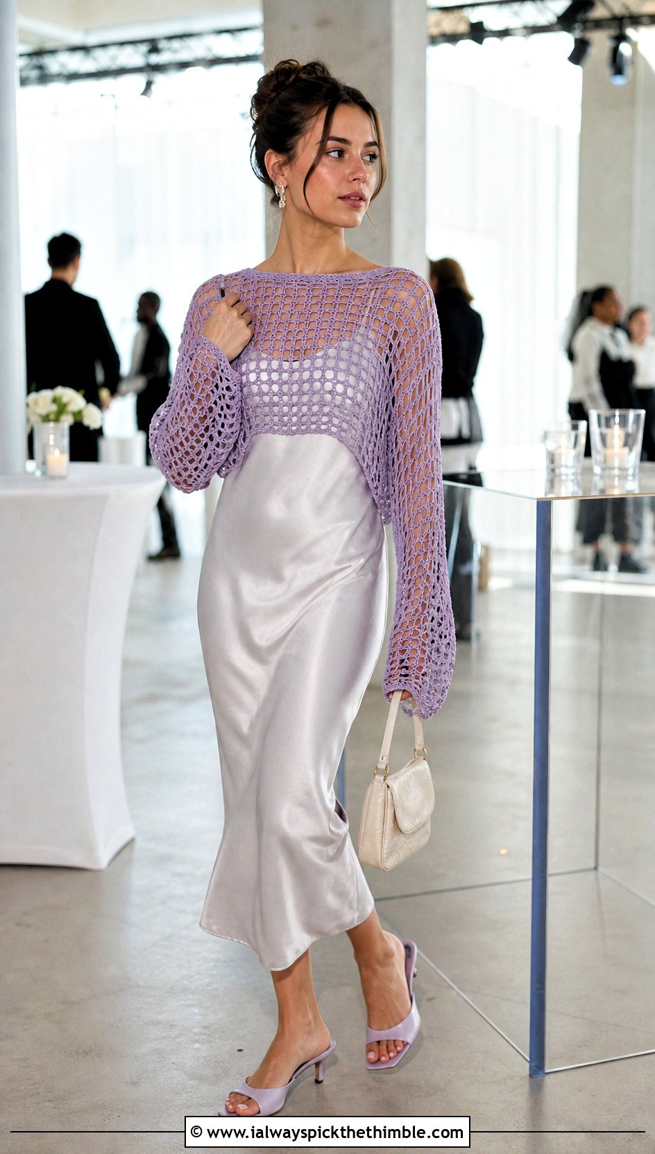 Long Sleeve Mesh Crochet Net Sweater With Slip Dress - 25 crochet net sweater outfit ideas
