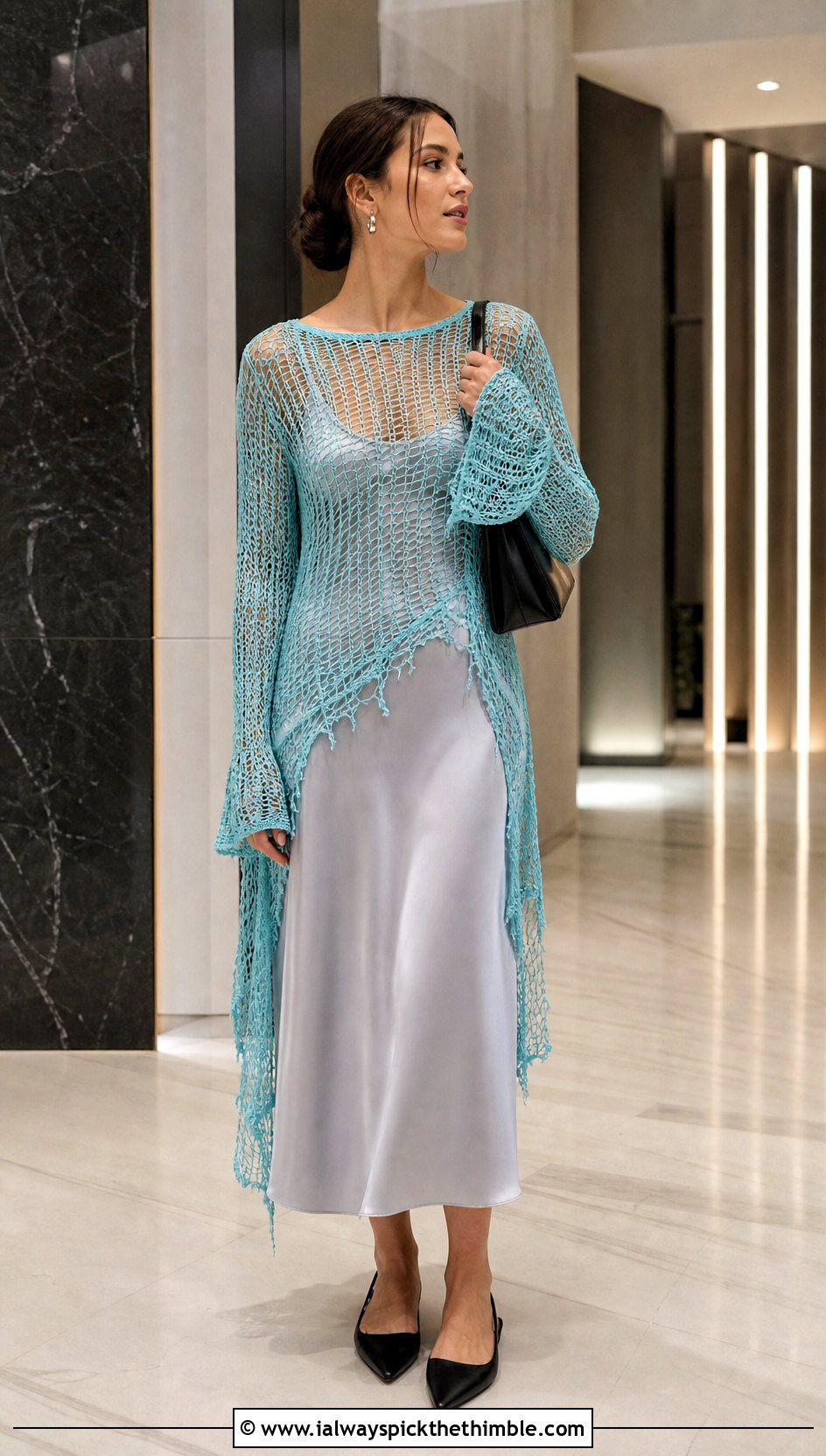 Long Sleeve Mesh Crochet Subversive Top With Slip Dress - 15 Crochet Subversive Top outfit ideas