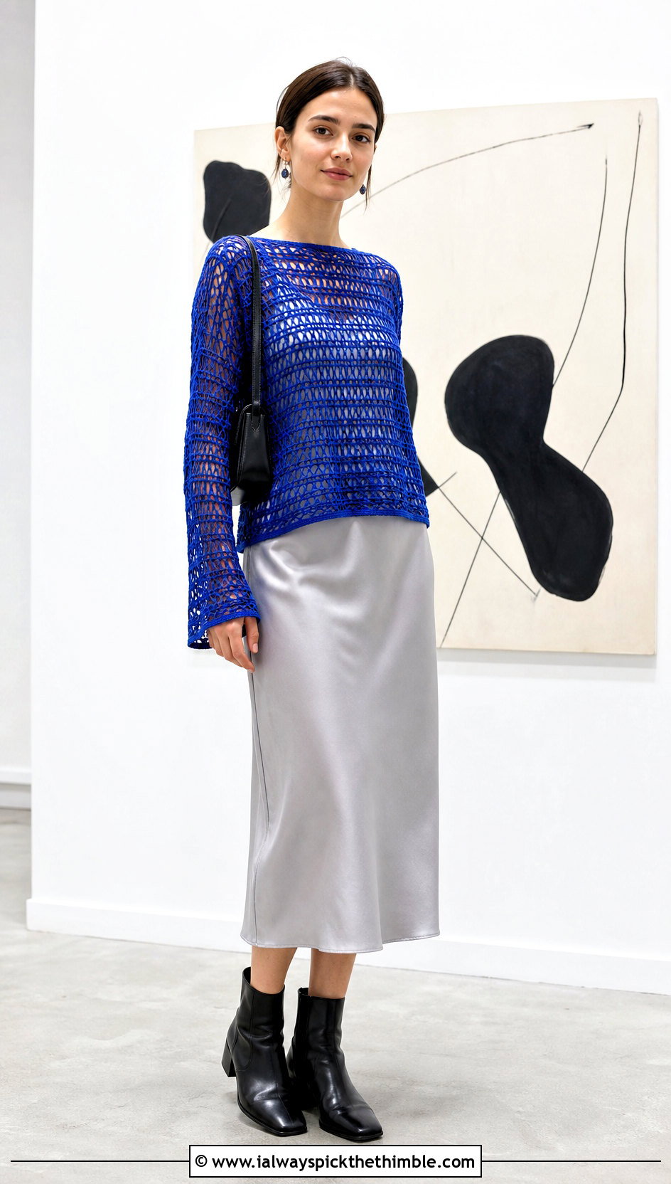 Long Sleeve Mesh Crochet Top Over A Slip Dress - 25 knitted crochet top outfit ideas