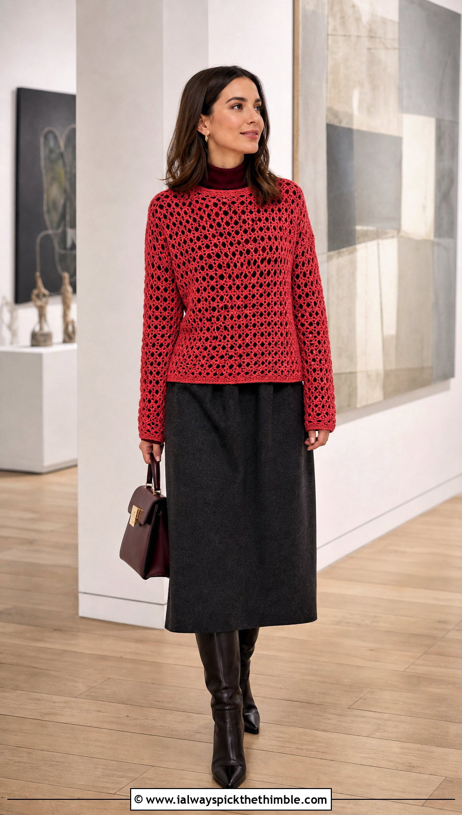 Long Sleeve Relaxagon Crochet Shirt With Wool Midi Skirt - 15 relaxagon crochet shirt outfit ideas