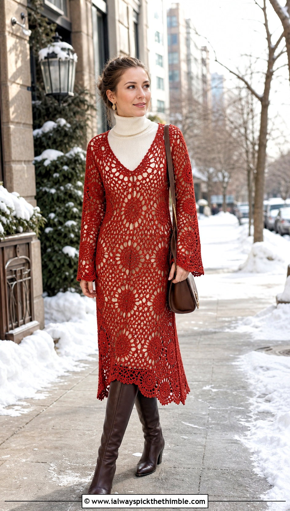 Long Sleeve Sundrop Crochet Dress With Turtleneck - 15 sundrop crochet dress outfit ideas