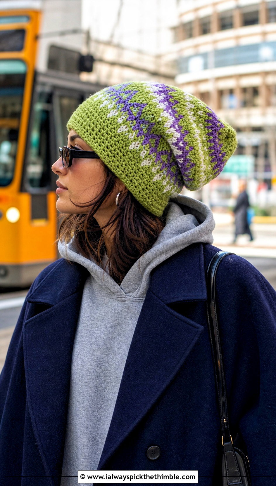 Long Slouch Fair Isle Crochet Beanie With Hoodie - 20 Crochet Fair Isle Beanie outfit ideas