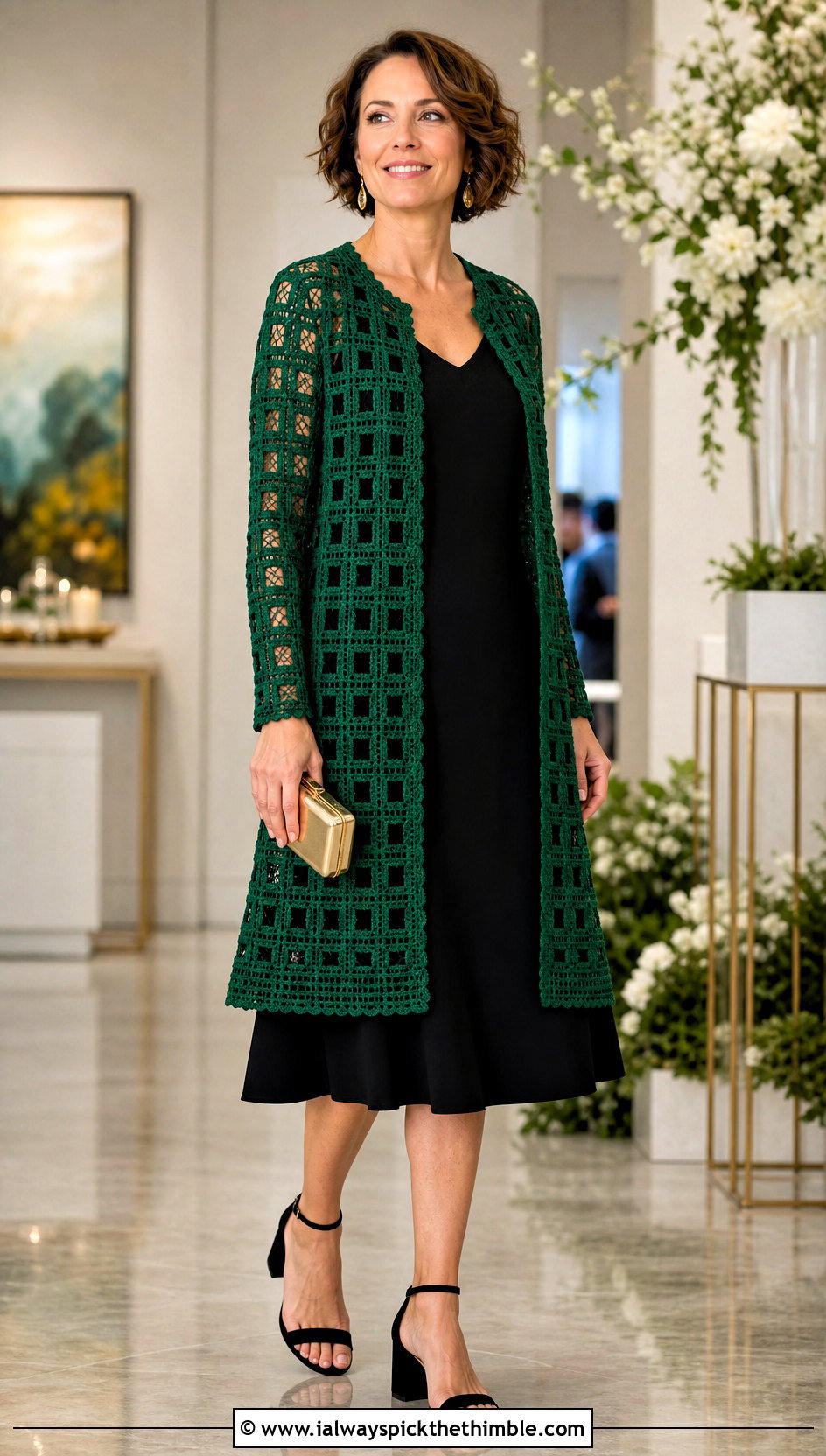 Long Square Affair Crochet Jacket With Cocktail Dress - 20 Long Square Affair Crochet Jacket outfit ideas