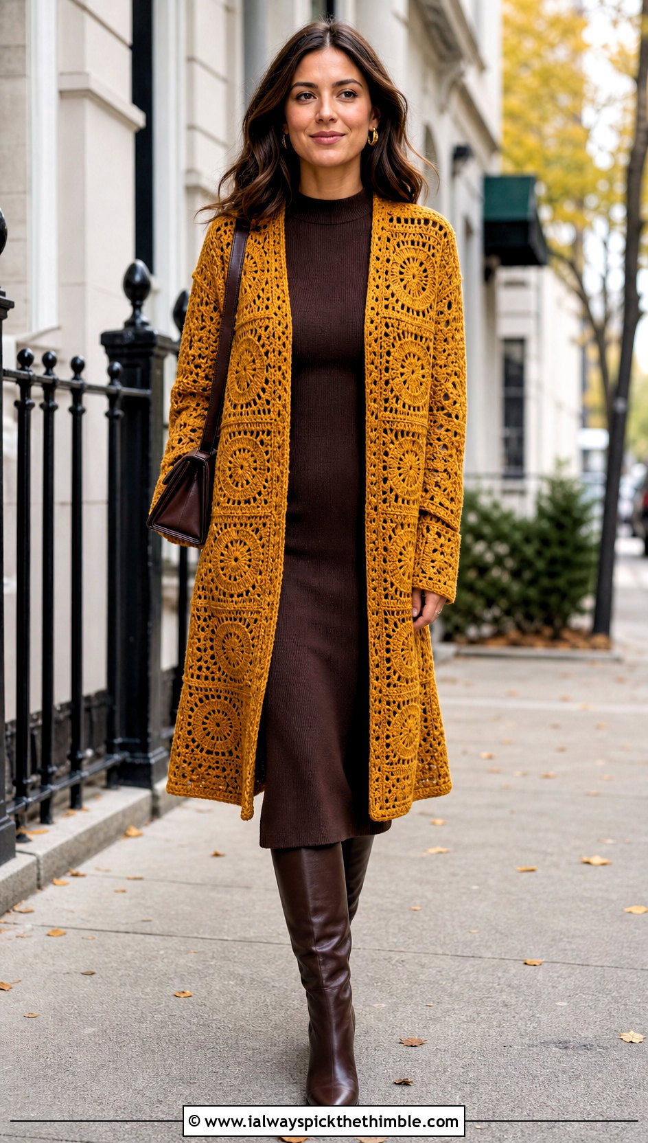 Long Square Affair Crochet Jacket With Knit Midi Dress - 20 Long Square Affair Crochet Jacket outfit ideas