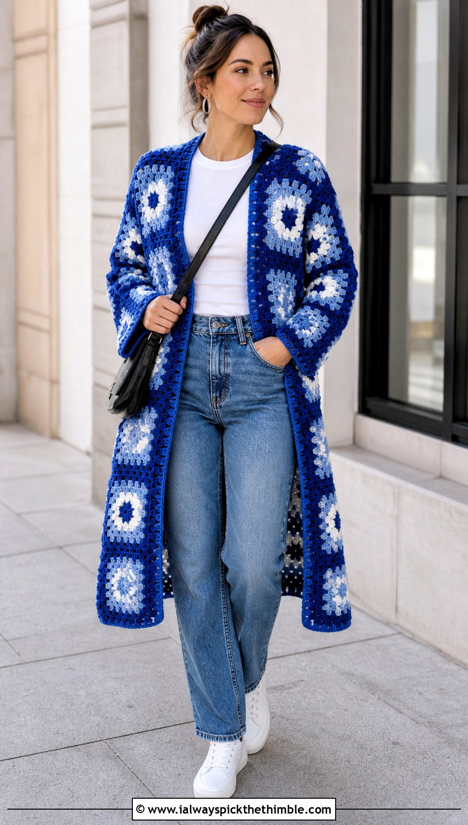 Long Square Affair Crochet Jacket With Straight Leg Jeans - 20 Long Square Affair Crochet Jacket outfit ideas