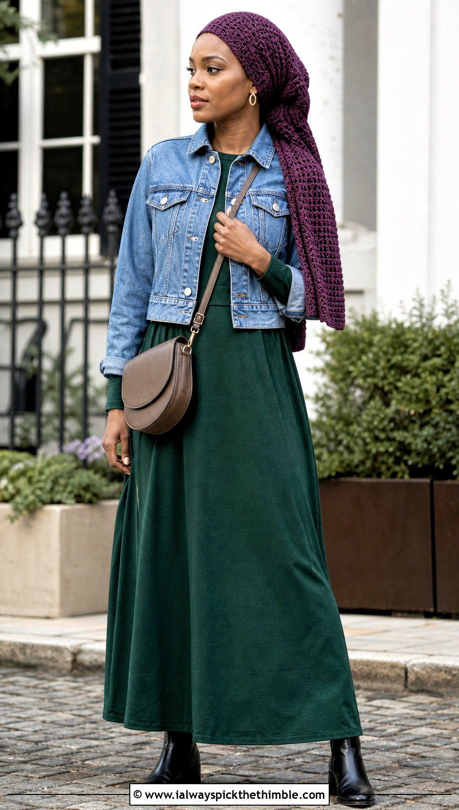 Long Tail Crochet Hair Wrap With Maxi Dress And Denim Jacket - 25 crochet hair wrap outfit ideas