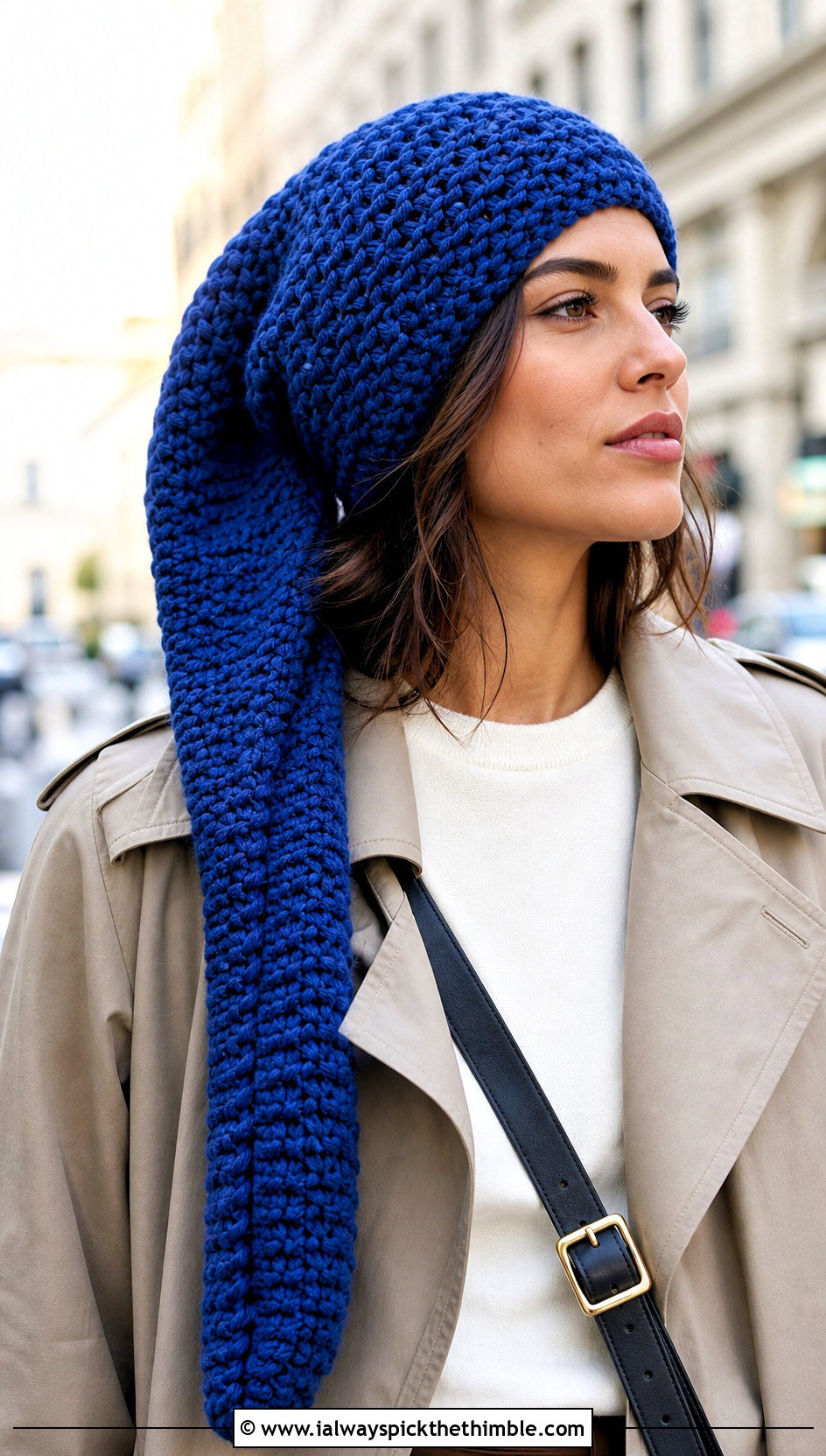 Long Tail Crocheted Stocking Cap With Trench Coat - 15 Crocheted Stocking Cap outfit ideas