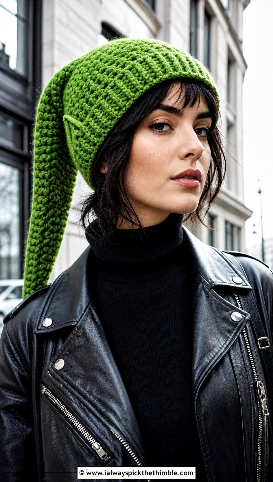 Long Tail Elf Pixie Hat With Leather Jacket And Black Jeans - 20 crochet pixie hat outfit ideas