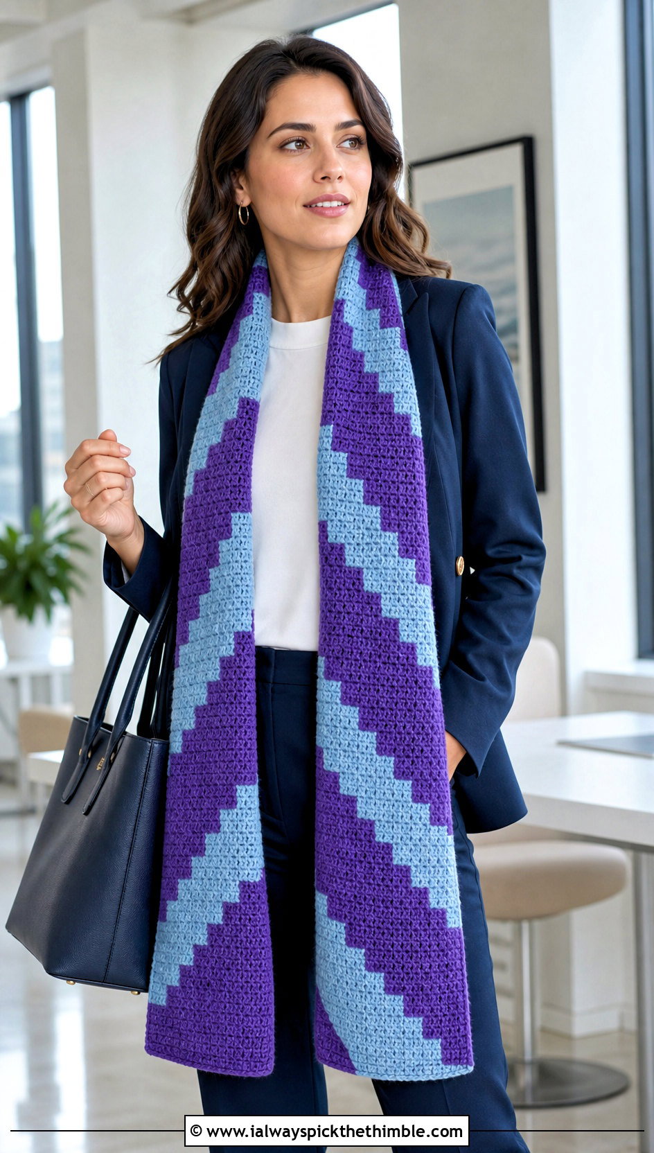 Long Tapestry Crochet Scarf With Tailored Blazer - 25 tapestry crochet scarf outfit ideas