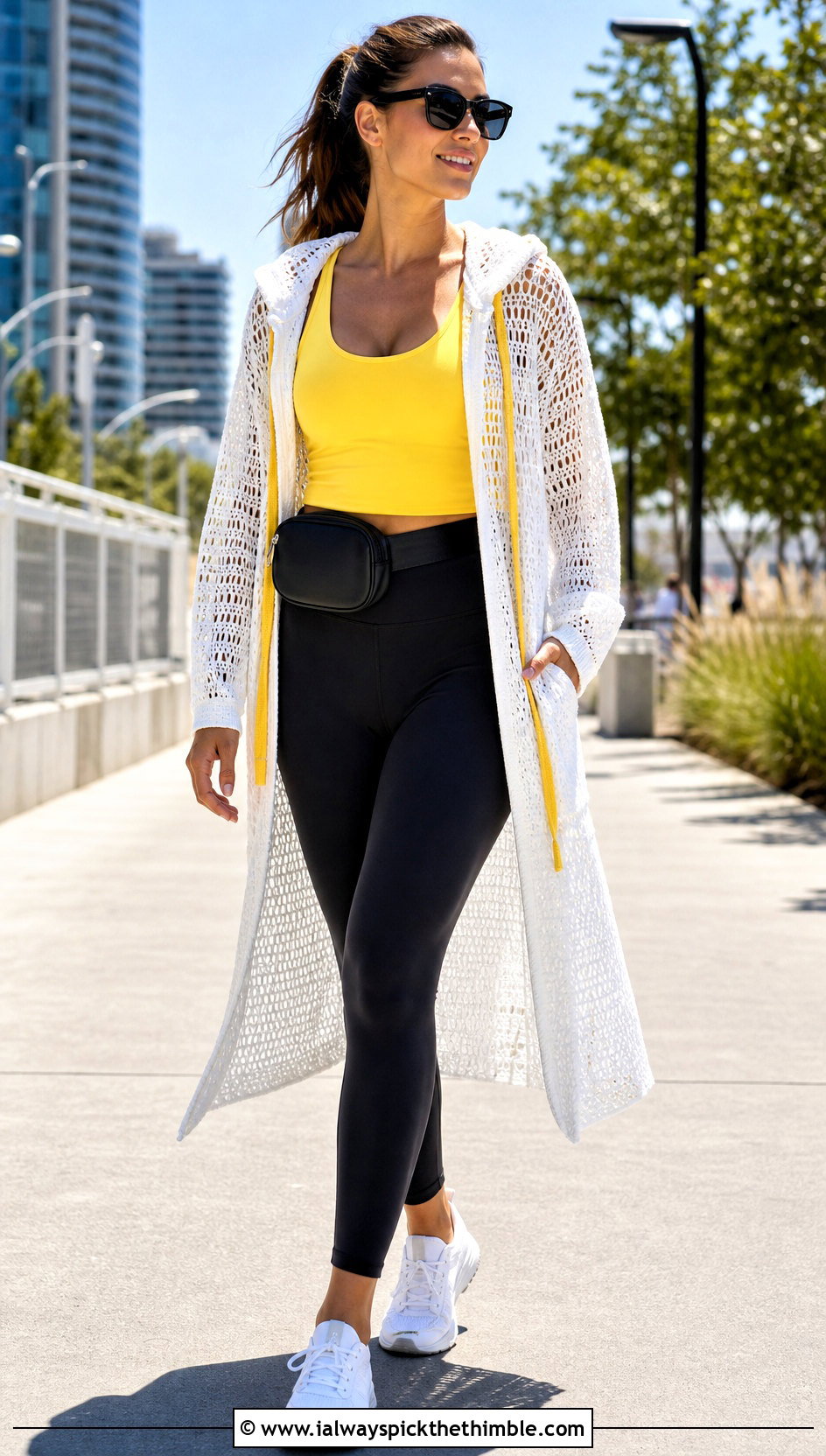 Long White Hooded Mesh Crochet Cardigan With Leggings - 15 Long White Crochet Cardigan outfit ideas